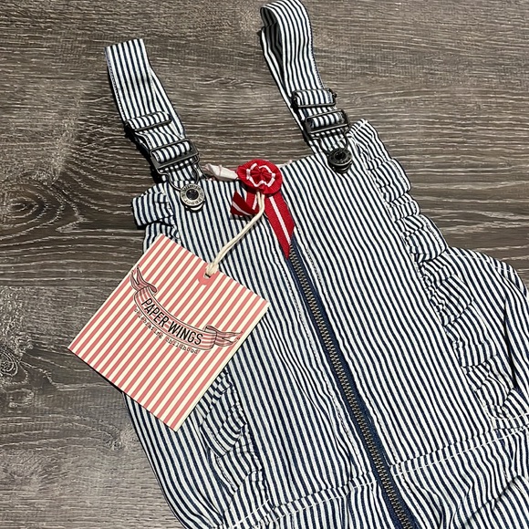 NWT Paper Wings Girls Cotton Frilled Striped Overalls - Picture 2 of 5